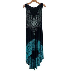 Vocal Tie-Dye Sleeveless Dress Fleur-de-lis rhinestone embellished size large y2